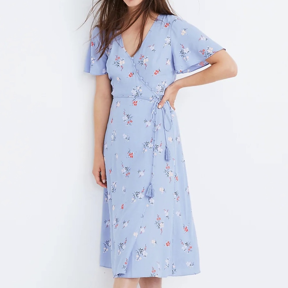 Madewell Button Wrap Midi Floral Dress